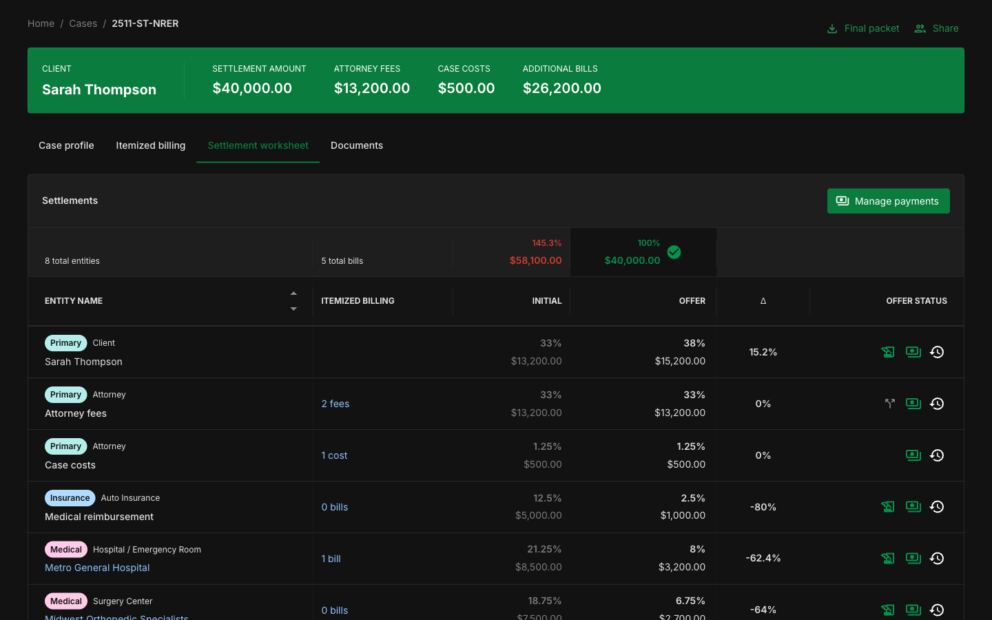 ReadySettlePay Settlement Worksheet