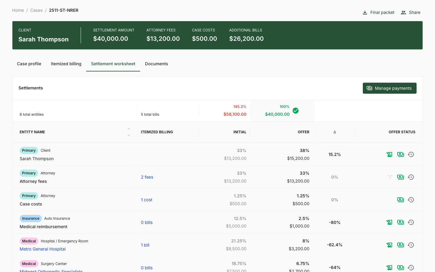 ReadySettlePay Settlement Worksheet